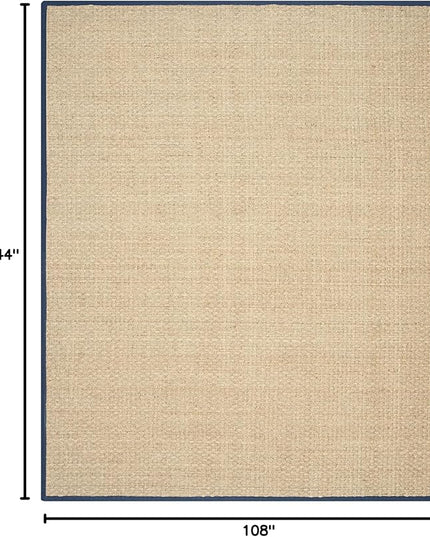 SAFAVIEH Area Rug 9x12 - Natural Fiber Collection - Large - Natural & Blue, Seagrass, Basketweave Pattern with Border (NF114E)