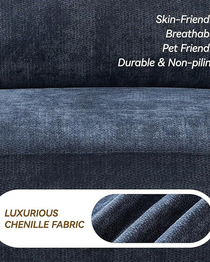 143.8" Modular Sectional Sofa Modern Chenille U Shaped Couch with Thickened Seat Cushions, Easy Assembly, Upholstered 6 Seater Couch with 2 Movable Ottomans for Living Room, Blue