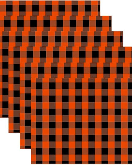 Urban Villa Halloween Placemats for Dining Table 100% Cotton Placemats 14''x20'' Over Sized Tablemats Set of 6 Placemats Orange/Black Color Buffalo Check Tablemats for Dinners Wedding PartiesPlacemats