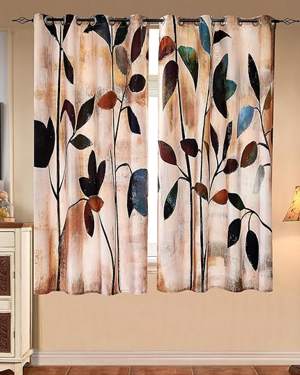 SUBRTEX Light Flitering Curtains 52Wx63L, Room Darkening Vibrant Floral Drapes, 50% Blackout, Semi Sheer Boho Farmhouse Curtains for Living Room, Brown