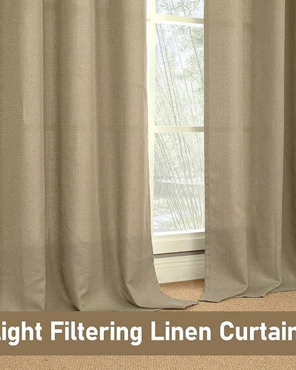 LAMIT Natural Linen Curtains 84 inch Length 2 Panels, Linen Textured Thermal Insulated Bedroom Curtains Grommet Privacy Light Filtering Drapes for Living Room/Farmhouse, W52 x L84, Tan Brown