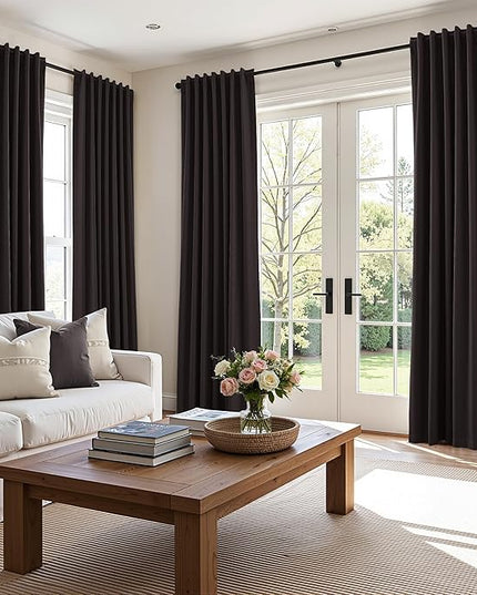 Guken 100% Blackout Curtains 102 Inch Length 2 Panels Set for Living Room Bedroom Back Tab Thermal Insulated Black Out Linen Drapes Room Darkening Cocoa Coffee,52x102