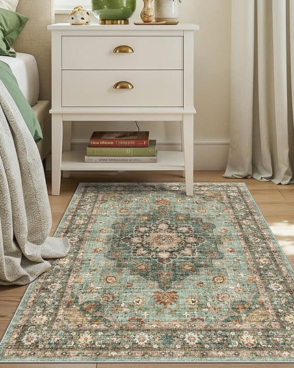 Green Entryway 3x4 Rug - Washable Area Rugs for Kitchen Bathroom Non-Slip Ultra-Thin Indoor Door Mat Indoor Entrance - Stain Resistant Small Throw Carpet (Green, 3X4)