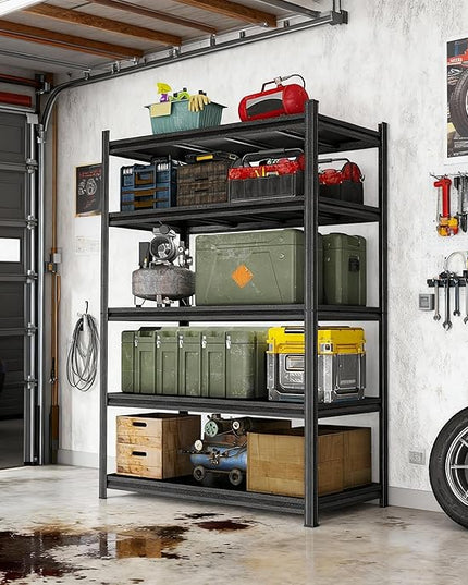Garage Shelving Unit, Heavy Duty Metal Adjustable Storage, Steel Shelves, Industrial Shelves for Heavy Tools and Equipment, Ideal for Garage, Basement, Black (5-Tier, 72" H x 47.2" W x 23.6" D)