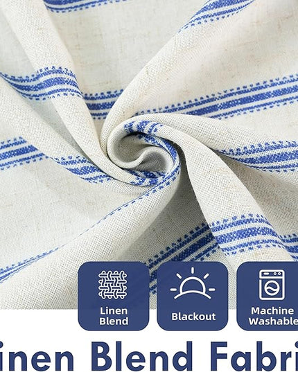 DriftAway Farmhouse Linen Blend Blackout Curtains 72 Inches Long for Bedroom Vertical Striped Printed Linen Curtains Thermal Insulated Lined Treatments for Living Room 2 Panels W52 x L72 Linen Navy
