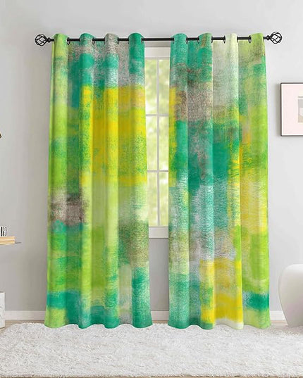 Asuexpect Abstract Curtains for Living Room 2 Panels Abstract Rust Curtain Room Darkening Grommet Window Treatments Modern Decorative Bedroom Curtain, 52x84 Inches, Green Yellow