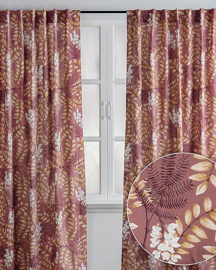 Maison d' Hermine Curtains for Living Room 100% Cotton 124 inch Length Two Panels Light Filtering Curtains for Bedroom Windows with Rod and Loop Pockets Drapes (Feuillage Cameo Brown, 50" W x 124" L)