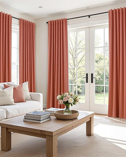 Guken 100% Blackout Curtains 102 Inch Length 2 Panels Set for Living Room Bedroom Back Tab Thermal Insulated Black Out Linen Drapes Room Darkening Coral,52x102