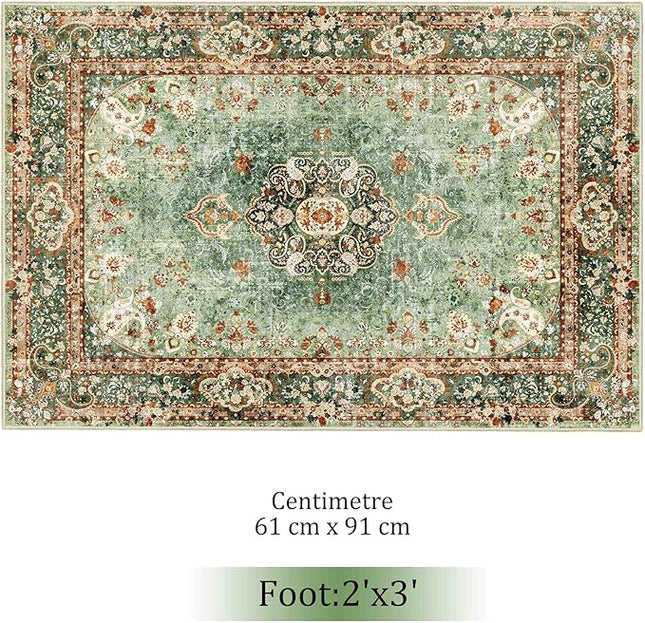 Small Rugs 2x3,Green Rug for Entryway Bathroom Bedroom Kitchen Entrance Doormat,Boho Vintage Bohemian Distressed Washable Oriental Accent Floor Throw Carpet Non Slip