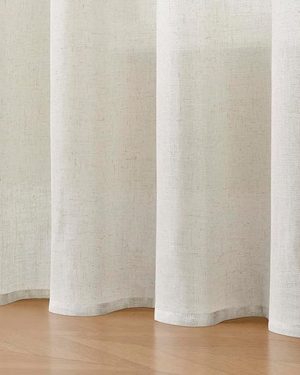 Joydeco Light Filtering Curtains 96 Inch Length for Bedroom, Linen Curtains 96 Inch Length 1 Panel Set for Living Room，White Semi Sheer Drapes 96 Inches Long with Rod Pockets