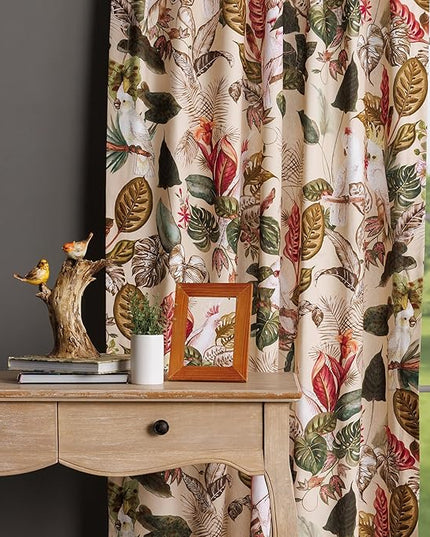 Maison d'Hermine Curtains for Living Room 100% Cotton 84 inch Length One Panel Light Filtering Curtains for Bedroom Windows with Rod and Loop Pockets Drapes (Cacatoes - Beige, 50" W x 84" L)