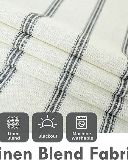 DriftAway Farmhouse Linen Blend Blackout Curtains 108 Inches Long for Bedroom Vertical Striped Printed Linen Curtains Thermal Insulated Lined Treatments for Living Room 2 Panels W52 x L108 Black