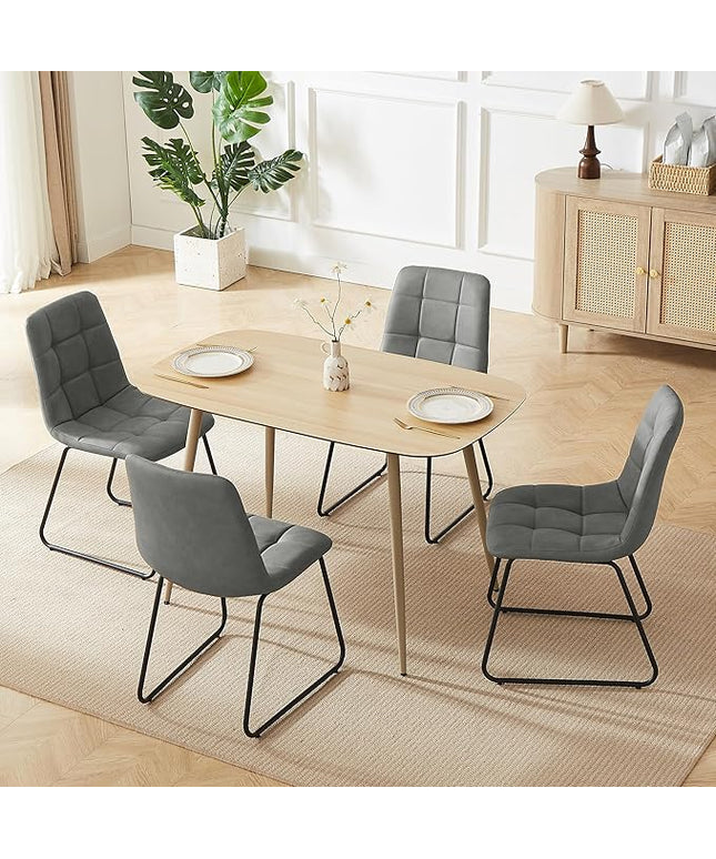 47.2'' Modern Dining Table Set for 4 - Wood Table with Cat Scratch Resistant Surface & 4 Gray Leather U-Shaped Chairs, Kitchen & Dining Room Furniture, Ideal for Small Spaces