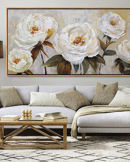 Flower Canvas Wall Art Textured Floral Picture Wall Decor White Large Elegant Painting for Living Room Modern Artwork for Home Decor Pictures for Bedroom Wall Decor 20×40IN