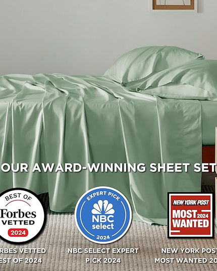 Bedsure Queen Sheet Set, Rayon Derived from Bamboo, Cooling Sheets, Breathable & Soft, Deep Pocket Up to 16 Inches, Hotel Luxury Silky Bedding for Hot Sleepers, Sage Green