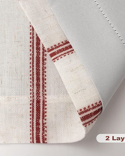 DriftAway Farmhouse Linen Blend Blackout Curtains 36 Inches Long for Bedroom Vertical Striped Printed Linen Curtains Thermal Insulated Lined Treatments for Living Room 2 Panels W52 x L36 Red