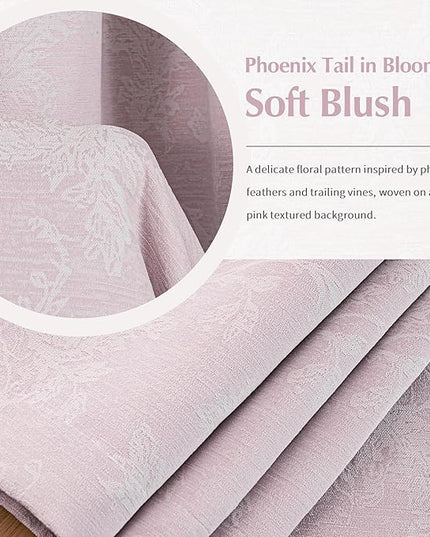 FMFUNCTEX Pink Floral Jacquard Blackout Curtains 90 Inches Long for Girls Bedroom, Scroll Flower Chenille Farmhouse Curtains for Nursery Room Darkening Thermal Insulated Grommet Window Drapes 2 Panels