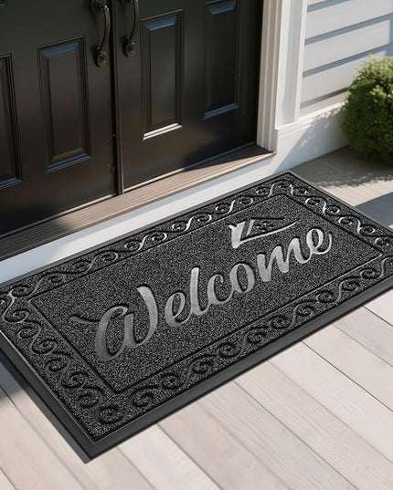 Yimobra Welcome Mat, Heavy Duty Sturdy Door Mats for Home Entrance Outdoor Indoor, Front Doormat for Outside Patio Floor Entry Porch Garage Office, Waterproof, Low Profile, 47 x 24, Black