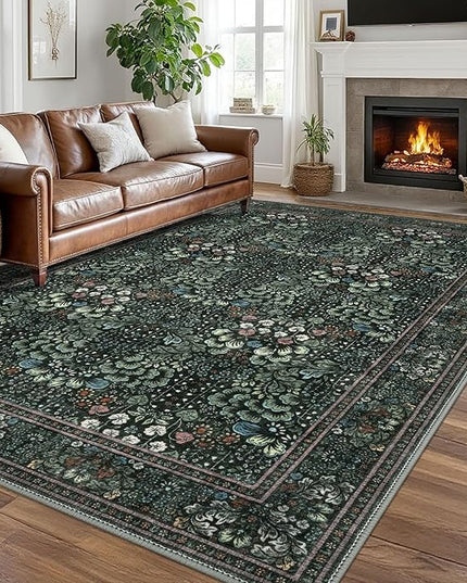 8x10 Modern Area Rug for Bedroom, Dark Green Large Super Soft Washable Rugs with Non-Slip, Non-Shedding Carpet for Living Room, Indoor Door Mat for Office Home Décor