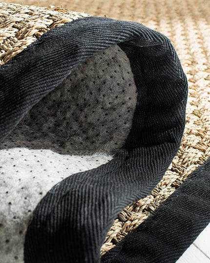 Safavieh Area Rug 10' Round - Natural Fiber Collection - Large - Natural & Black, Seagrass, Basketweave Pattern with Border (NF114C)