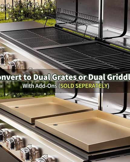 Brand-Man Griddle Grill Combo 6-Burner, 2 in 1 Versatile Propane Gas Grill and Griddle with Double Stainless Steel Lids, BBQ Combo for Outdoor Kitchen & Backyard Barbecue Cooking