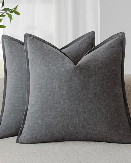 Foindtower Pack of 2, Decorative Linen Soild Throw Pillow Covers Soft Accent Square Cushion Case Boho Farmhouse Pillowcase for Chair Couch Sofa Bedroom Living Room Home Decor 16 x 16 Inch Grey