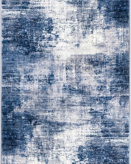 IOHOUZE Abstract Runner Rug 2x5 Ft Washable Runners for Hallways, Non Slip Kitchen Runner Printed Faux Wool Entryway Runner Indoor, Modern Abstract Floor Carpet for Hall Kitchen Bedroom, Navy/Grey