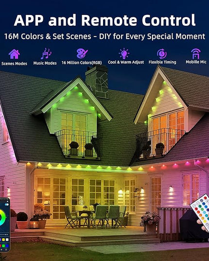 100FT Permanent Outdoor Lights for House,RGB LED Eaves Lights with IP67 Waterprooff, Smart App Remote Control, Music Sync, for Christmas,Daily & Holiday Party Decor