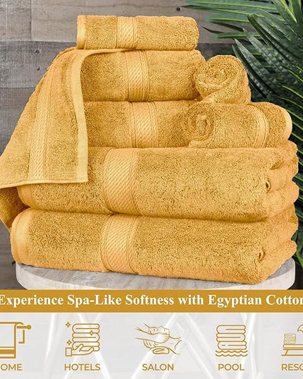 Superior Egyptian Cotton Pile Bath Towels, Ultra Soft Luxury Towel, Thick Plush Essentials, Absorbent Heavyweight, Guest Bath, Hotel, Resort, Spa, Pool, Home Bathroom, Shower Basics, Set of 4, Gold