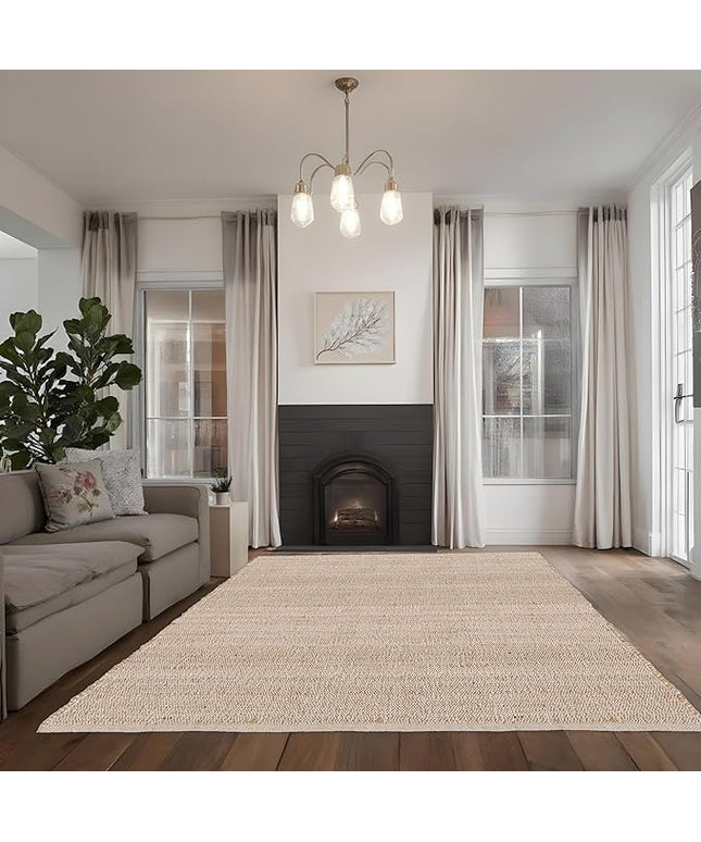 REDEARTH · Jute Cotton Area Rug - 6'x9' Rectangular Rug, Sustainable Handwoven, Non-Shedding, Soft & Durable – Reversible, Neutral Tones for Home Décor in Living Room, Dining Room, Bedroom