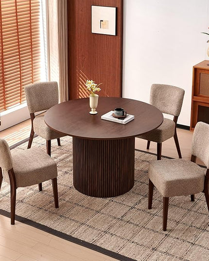 5-Piece Round Dining Table Set, Modern 47" Kitchen Table Chairs Set of 4, Upholstered Stackable Dining Room Chairs with Thick Cushion&Metal Legs for Living Room Apartment, Walnut&Light Brown