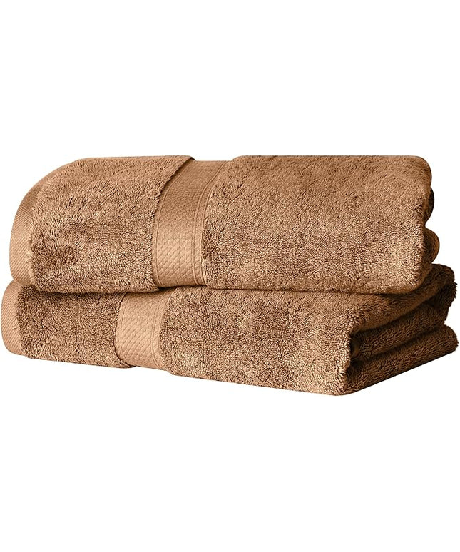 Superior Egyptian Cotton Pile Bath Towel Set of 2, Ultra Soft Luxury Towels, Thick Plush Essentials, Absorbent Heavyweight, Guest Bath, Hotel, Spa, Home Bathroom, Shower Basics, Rust