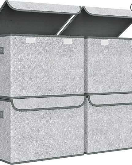 Univivi Storage Bins with Lids [4-Pack] Large Collapsible Stackable Fabric Storage Boxes with Lids, Decorative Closet Organizers and Storage for Clothes, Office, Bedroom (Gray, 17“ x 12” x 12")
