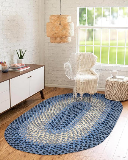 Tranquility TQ12 Blue 8' x 11' Oval - Braided Area Rug, Home Decor, Floor Mat or Bedroom Rug - Easy Care, Ideal for High Traffic Areas in Hallway and Living Room - Made in USA