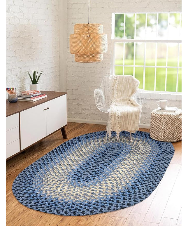 Tranquility TQ12 Blue 10' x 13' Oval - Braided Area Rug, Home Decor, Floor Mat or Bedroom Rug - Easy Care, Ideal for High Traffic Areas in Hallway and Living Room - Made in USA