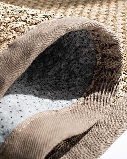 SAFAVIEH Area Rug 4' Round - Natural Fiber Collection - Natural & Grey, Seagrass, Basketweave Pattern with Border (NF114P)