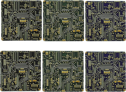 Marble Coasters Square Leather Drinks Coaster Set with Holder for Coffee Table Bar Home Decor 4 Inches Set of 6 (Circuit Board, One Size)