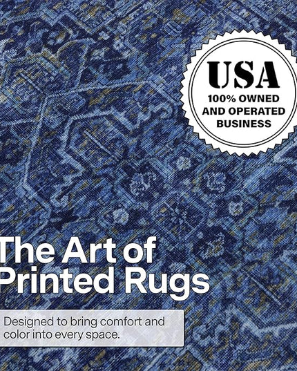 ReaLife Rugs Machine Washable Area Rug - Living Room Bedroom Bathroom Kitchen Entryway Office - Padded Low Pile Stain Resistant Premium - Boho Vintage Traditional - Lyle - Blue 7'6" x 9'6"