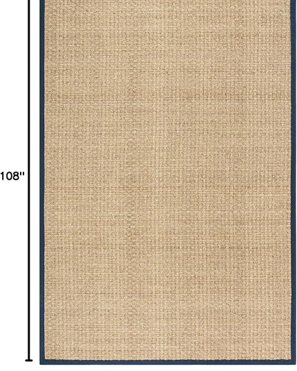SAFAVIEH Area Rug 6x9 - Natural Fiber Collection - Natural & Blue, Seagrass, Basketweave Pattern with Border (NF114E)
