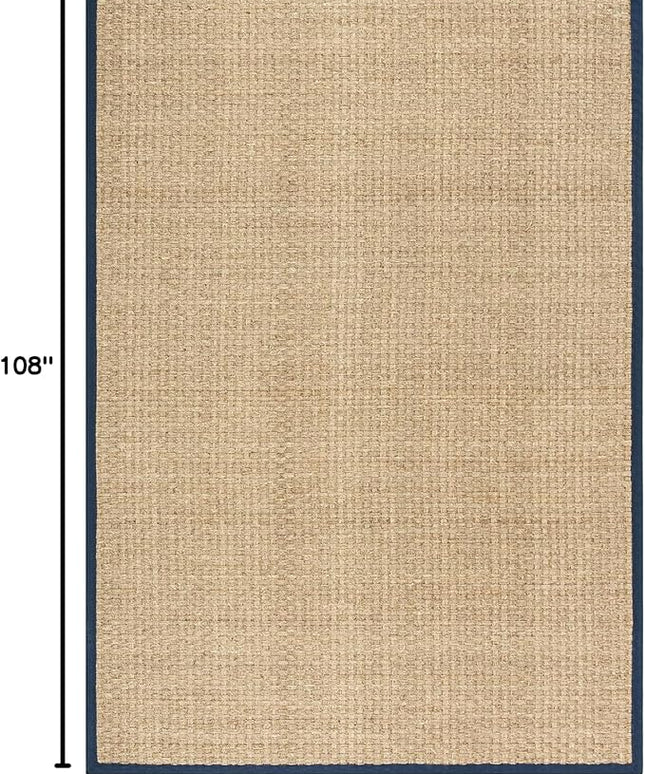 SAFAVIEH Area Rug 6x9 - Natural Fiber Collection - Natural & Blue, Seagrass, Basketweave Pattern with Border (NF114E)