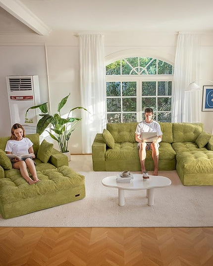 MAXYOYO Sectional Sofa Couch and Chaise Lounge, L Shaped Modern Cloud Couch with Ottoman, Comfy Sofa with Layered Cushion, Tufted Upholstered Sleeper Chair for Living Room, No Assembly Required