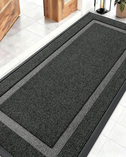OLANLY Front Door Mat Indoor Outdoor Entrance, Waterproof All-Season, All-Weather Doormat, Sturdy Natural Rubber, Fade Resistant, Low Profile, Easy Clean Patio Porch Entryway Mat, 59x23, Black