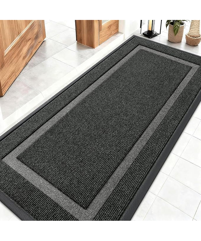 OLANLY Front Door Mat Indoor Outdoor Entrance, Waterproof All-Season, All-Weather Doormat, Sturdy Natural Rubber, Fade Resistant, Low Profile, Easy Clean Patio Porch Entryway Mat, 59x23, Black