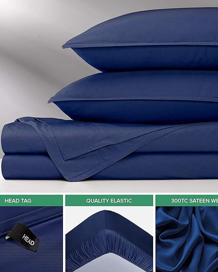 Pure Bamboo Split King Sheets, Genuine 100% Organic Viscose Derived from Bamboo Bed Sheet Set, Soft & Cooling, Double Stitching, 2 Fitted Sheets (Split King, Cobalt Blue)