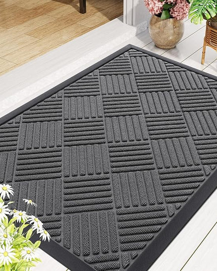 Smiry Front Door Mat Outside Entrance, Heavy Duty Outdoor Indoor Natural Rubber Doormat, Non Slip, Trap Dirt and Moisture, Easy Clean, Low Profile Patio Porch Entryway Mat, 59x20, Grey