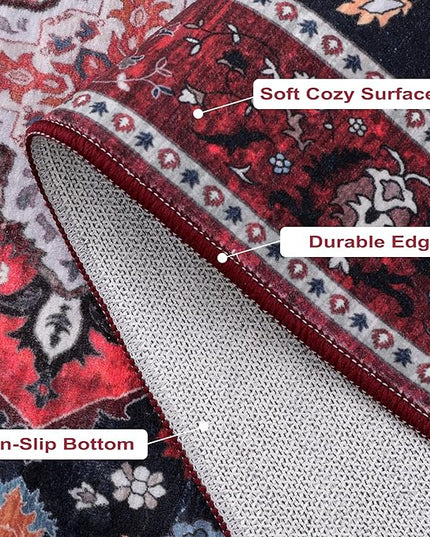 Ciicool Boho 5x5ft Round Area Rug Washable Bedroom Rug Non-Slip Oriental Entryway Throw Rug Low-Pile Indoor Carpet for Dining Room