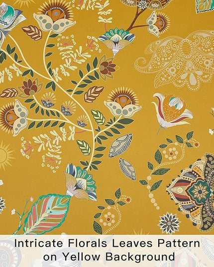 XiDi Mustard Yellow Floral Blackout Curtains Thermal Insulated Noise Reducing Botanical Flower Leaf Printed Curtains Modern Farmhouse Grommet Window Treatment 63 Inch Length 2 Panels Bedroom 52x63