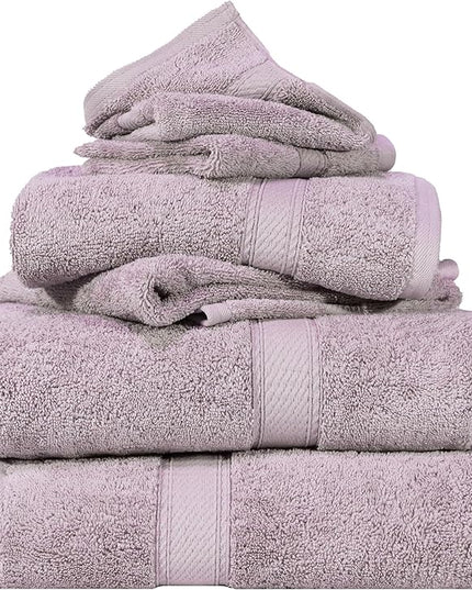 Superior Egyptian Cotton Pile 6 Piece Towel Set, Includes 2 Bath, 2 Hand, 2 Face Towels/Washcloths, Ultra Soft Luxury Towels, Thick Plush Essentials, Guest Bath, Spa, Hotel Bathroom, Purple