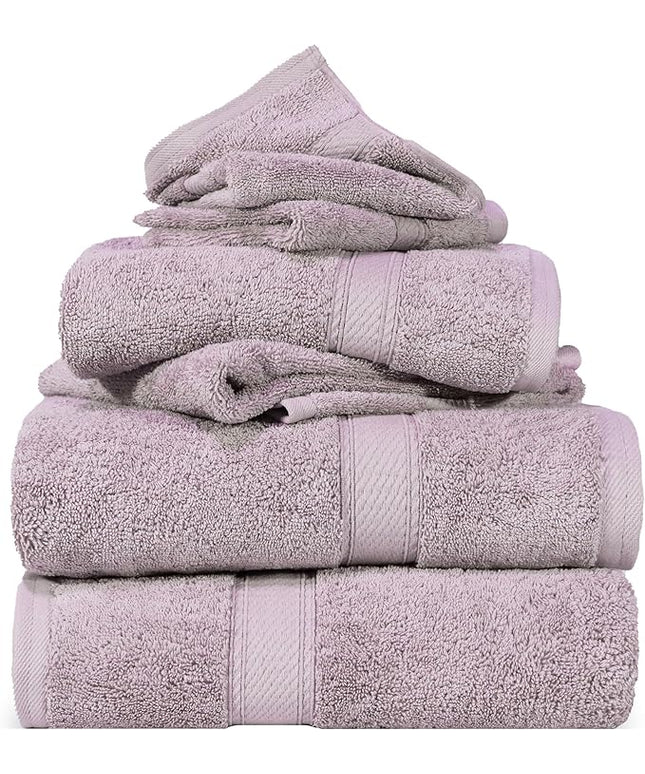 Superior Egyptian Cotton Pile 6 Piece Towel Set, Includes 2 Bath, 2 Hand, 2 Face Towels/Washcloths, Ultra Soft Luxury Towels, Thick Plush Essentials, Guest Bath, Spa, Hotel Bathroom, Purple