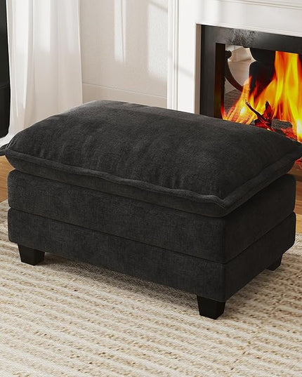 WorthFurni Cloud Couch Ottoman Modular Sectional Sofa, Comfy Deep Seat Cushion for Apartment Living Room Bedroom (Black)